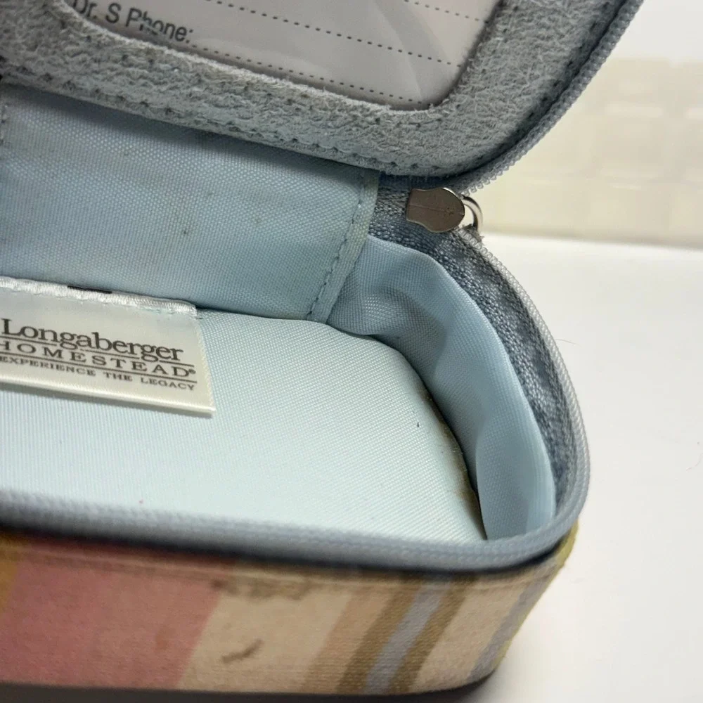Longaberger Homestead Pastel Striped Pill Organizer Case 7‎ Day Pill Box HTF